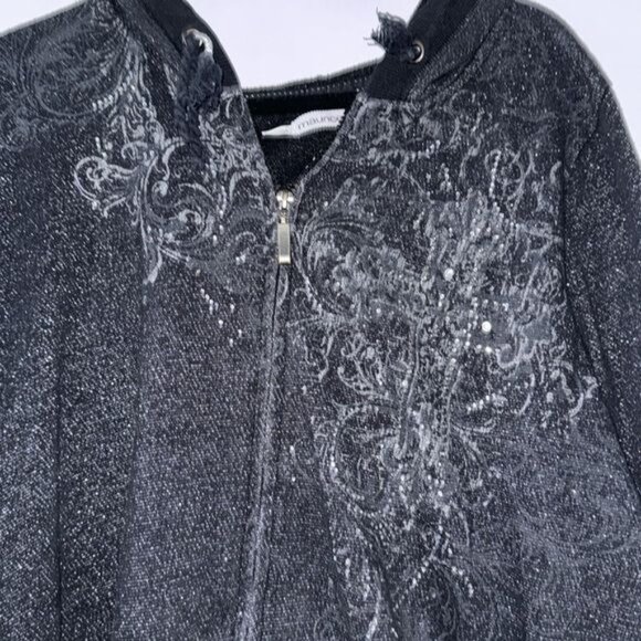 Maurices Womens Black Sequin Embellished Zip Up Hoodie Size 3X - Picture 3 of 8